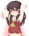 s - 1848183 - 1girl armpits arms_behind_head arms_up blush brown_hair collarbone embarrassed hakurei_reimu haruk.jpg
