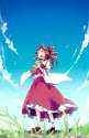 s - 1843398 - 1girl bare_shoulders blurry bow brown_hair closed_eyes cloud cookie_(touhou) cup depth_of_field de.jpg