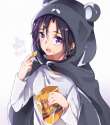1girl adapted_costume black_hair captain_yue cosplay eating himouto!_umaru-chan idolmaster kikuchi_makoto long_sleeves looking_at_viewer parody potato.jpg