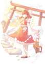 s - 1827613 - _o 1girl absurdres ascot bow bowtie box brown_eyes brown_hair cloud detached_sleeves donation_box.jpg