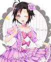 _3 1girl antenna_hair black_hair dress flower frilled_dress frills hair_ornament heart idolmaster kikuchi_makoto lace_background looking_at_viewer one.png