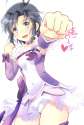 1girl antenna_hair black_hair blue_eyes clenched_hands cosplay covered_navel covered_nipples cure_sword cure_sword_(cosplay) dokidoki!_precure earring.jpg