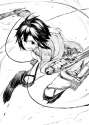 1girl ahoge antenna_hair belt black_hair boots crossover dual_wielding idolmaster jacket kaisen_chuui kikuchi_makoto monochrome shingeki_no_kyojin sho.jpg