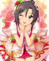 s - 1577770 - ;3 1girl antenna_hair artist_request black_eyes black_hair bow cross-laced_footwear dress floral_background flower food food_th.jpg