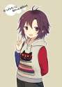 1742588 - _d 1girl antenna_hair ayu_(mog) bad_id blush brown_eyes brown_hair casual cat cat_print hood hoodie idolmaster kikuchi_makoto open_mouth short_hair simple_background smile solo translated v.png