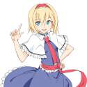 alice_margatroid-1girl blonde_hair blouse blue_eyes capelet cowboy_shot frills hairband hand_on_hip index_finger_raised necktie open_mouth pose sash short_hair skirt skirt_set smile solo soukun_s touhou.eef933b4eece6f.jpg