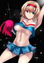 alice_margatroid-1girl adapted_costume alternate_costume arm_up armpits black_background blonde_hair blue_eyes breasts cheerleader crop_top crop_top_overhang hairband large_breasts midriff navel pom_poms rinaka_moruch.jpg