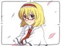 alice_margatroid-1girl bespectacled blonde_hair blue_eyes capelet female glasses hairband neko_majin petals short_hair smile solo touhou upper_body viewfinder.0650ad17b47b21effbffe10ad70bc1e3.png