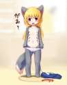 animal_ears barefoot blonde_hair blush cable fang fangs flat_chest furry ka_(pixiv341010) loli long_hair multiple_nipples open_mouth paws pussy_juice red_eyes saliva solo tail tears topless undressing 37729.jpg