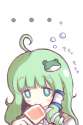 kochiya sanae-... 1girl blush female food food in mouth green hair kuroneko (fragrant olive) long hair mouth hold simple background sleepy solo toast toast in mouth touhou white background.5f73448627459348481be363132c8f05.jpg