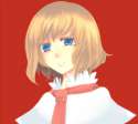 1girl blonde_hair blue_eyes capelet expressionless head_tilt necktie red_background red_necktie short_hair simple_background solo tateyama touhou-298010212f1836d6205bbfc97105f84f.jpg