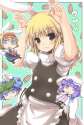 alice_margatroid+kawashiro_nitori+kirisame_marisa+patchouli_knowledge-4girls _3 _o animal_ears arms_up blonde_hair blue_eyes blue_hair blush bunny_ears bunny_pose carrot chibi dress female grin hands hat kemonomimi_mo.jpg