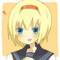 1girl alternate_costume bad_id blonde_hair blue_eyes blush female orange_(artist) orange_(bibiko) school_uniform solo touhou-ddef7d226e8fa39402fff92f495120c6.jpg