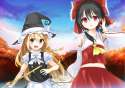 s - 1838622 - _d 2girls ascot black_hair blonde_hair bow braid broom brown_eyes detached_sleeves gohei hair_bow.png