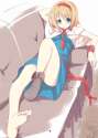 alice_margatroid-1girl arm_up bare_legs barefoot blonde_hair blue_eyes blush capelet feet hairband looking_at_viewer lying nirap open_mouth sample short_hair single_shoe solo touhou wristband.d3351e2c92999c70745db4c78.jpg