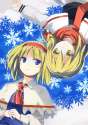 alice_margatroid+kirisame_marisa-2girls black_dress blonde_hair blue_dress blue_eyes blush dress female gochou_(atemonai_heya) long_sleeves multiple_girls red_scarf scarf short_hair smile touhou upside-down.ad0f0f8d71.jpg