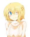 alice_margatroid-1girl alternate_costume alternate_hairstyle blonde_hair blue_eyes blush chata_maru_(irori_sabou) one_eye_closed ribbed_sweater solo sweater touhou white_background.3a0b74310274b2e211d53f3f20f6e0d1.jpg