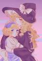 alice_margatroid+alice_margatroid_(pc-98)+kirisame_marisa+kirisame_marisa_(pc-98)-2girls blonde_hair blue_eyes bow dress hair_ribbon hand_on_another's_head hat hat_bow hug looking_at_viewer multiple_girls orz_(kagewak.png
