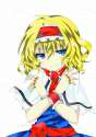 1girl blonde_hair blue_eyes cape capelet female hairband highres jewelry ring sash shingetsu_takehito solo string touhou upper_body wavy_hair wrist_cuffs-5ca5e1ed52ff762bc4cb464389d003ec.jpg