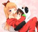 loli.su 65532 - costume black_hair blonde_hair blue_eyes blush licking brown_eyes funami_yui hair_bow long_hair open_mouth pajamas panda short_hair toshinou_kyouko undressing yuri yuru_yuri.jpg
