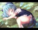 Konachan.com - 192066 akisha animal_ears ass blue_hair catgirl cirno grass loli panties short_hair sleeping socks striped_panties tail touhou underwear wings.jpg
