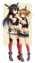 s - 1543969 - 2girls adjusting_hair ankle_boots armpits black_hair blush boots brown_eyes brown_hair crop_top green_eye.jpg