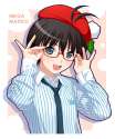 s - 578668 - 1girl adjusting_glasses androgynous bespectacled black_hair glasses hat idolmaster kikuchi_makoto necktie nekopuchi open_mouth r.jpg