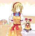 722673 - alice_margatroid apron bed blonde_hair bow heart pincushion satoukibi shanghai_doll sketch smile thread touhou.jpg