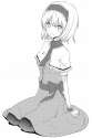 1girl capelet dress female hairband monochrome seiza shiroshi_(denpa_eshidan) short_hair sitting smile solo touhou wrist_cuffs yokozuwari-4879df0cd27ff9bb2850e49955661202.jpg