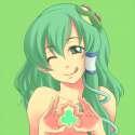 kochiya sanae-1girl ;q ao usagi clubs female frog hair ornament green background green eyes green hair hair ornament hair tubes long hair nude one eye closed simple background solo tongue tongue out touhou upper body wink.863.jpg