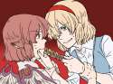 s - 834443 - alice_margatroid blonde_hair blue_eyes force_feeding grin headband mystia_lorelei smile torinone touhou.jpg