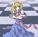 1girl blonde_hair blue_eyes capelet dress female ribbon solo string thief_(kiteretsu) touhou-7b6c84e42a407647e0d73a58c9fd6888.png