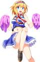 1girl _d adapted_costume blonde_hair blue_eyes breasts cheerleader convenient_leg cross-laced_footwear e.o. hairband highres lolita_hairband looking_at_viewer midriff navel neck_ribbon open_mouth pom_poms r.jpg