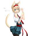 animal_ears blonde_hair blue_eyes capelet embarrassed hairband kemonomimi_mode nabeshima_tetsuhiro nyan pantyhose paw_pose profile simple_background tail touhou-71520a6ed44d64138dc0ab1fb99f8034.jpg