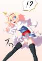 !_ 1girl black_legwear blonde_hair blue_eyes blush capelet dress female frilled_panties frills hairband highres meracle panties pantyshot pantyshot_(standing) scarf solo standing thighhighs touhou underwear.jpg