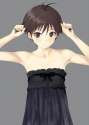 s - 662245 - 1girl antenna_hair armpits bare_shoulders brown_eyes brown_hair bunching_hair dress flat_chest grey_background hair_grab idolmas.jpg