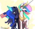 930514__safe_princess+luna_princess+celestia_smiling_magic_open+mouth_mouth+hold_raised+hoof_telekinesis_flag.png