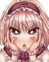 1girl blonde_hair blush brown_eyes cream_(nipakupa) face hands_on_own_face solo touhou-231d10157501606f81d7de6e19c8d1d6.jpg