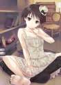 s - 661935 - _o 1girl antenna_hair bare_shoulders barefoot black_eyes boots bow chair dress feet hat high_heels idolmaster kikuchi_makoto kis.jpg