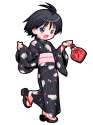 s - 136395 - _d 1girl antenna_hair bag barefoot black_hair blue_eyes blush chibi clog_sandals floral_print full_body handbag holding holding_.jpg