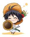 s - 432176 - _3 1girl black_hair chibi closed_eyes dress flower hat idolmaster kikuchi_makoto sandals short_hair solo sunflower.jpg