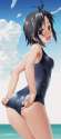 1605655 - 1girl adjusting_clothes adjusting_swimsuit antenna_hair ass black_eyes black_hair breasts byeontae_jagga cloud embarrassed from_behind horizon idolmaster kikuchi_makoto looking_back ocean one-piece_swimsuit o.jpg