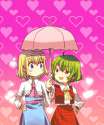 s - 811017 - 2girls 8bit ahoge alice_margatroid ascot blonde_hair blue_eyes capelet green_hair hairband hand_on_hip heart kazami_y.jpg