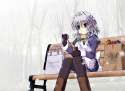 1girl bag bench blue_eyes boots braid bread can chair clock contemporary female food forest gloves groceries lili2th maid maid_headdress mittens nature pantyhose pocket_watch short_hair silver_hair snow solo t.jpg