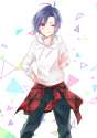2059134 - 1girl androgynous antenna_hair artist_request bad_id black_hair clothes_around_waist hand_on_hip hood hoodie idolmaster idolmaster_2 kikuchi_makoto looking_at_viewer moco shirt_around_waist short_hair simple_.png