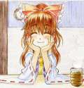 ^_^ brown_hair closed_eyes hands_on_own_cheeks hands_on_own_face happy japanese_clothes miko ribbon sakino_shingetsu solo touhou traditional_media-35036b03038281b29429569b03a9cd7c.jpg