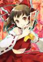 _q bow brown_eyes brown_hair detached_sleeves female hair_bow japanese_clothes midriff miko naeta navel ofuda short_hair smile tongue tongue_out touhou-600a53021641b25b750ea953018dd159.jpg