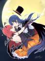 s - 2964135 - 2girls architecture autumn_leaves bandage bangs bell blue_hair blush braid couple covered_eyes eas.jpg