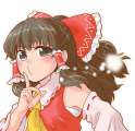 1girl abekawa ascot black_eyes blush bow brown_hair detached_sleeves female hair_bow japanese_clothes miko o3o ponytail sarashi simple_background solo star touhou-8eeebcbfe40c23cccd959221e8550322.jpg