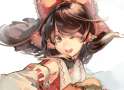 1girl ;d ascot bow brown_eyes brown_hair bust detached_sleeves hair_bow hair_tubes open_mouth pisoshi smile solo touhou wink-f381b58450977bb74d3351f0c6ee79f2.jpg